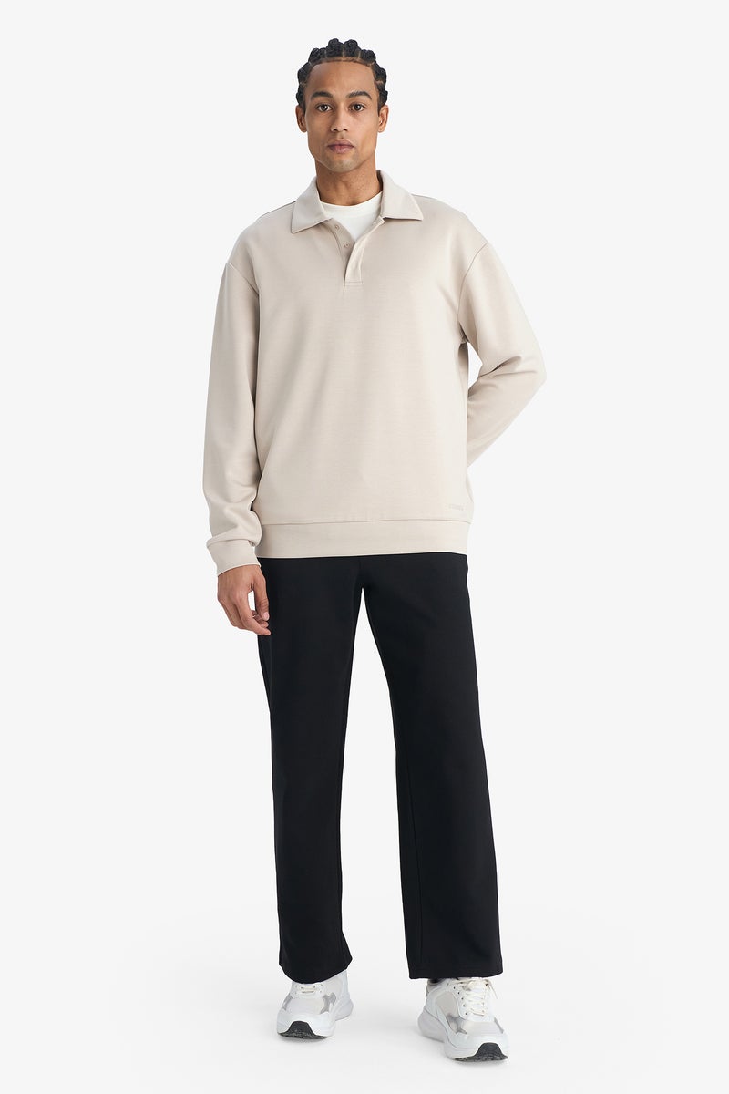 DeFacto Beige Man Standard Fit Stand Collar Modal Sports Sweatshirt Casual - Image 2